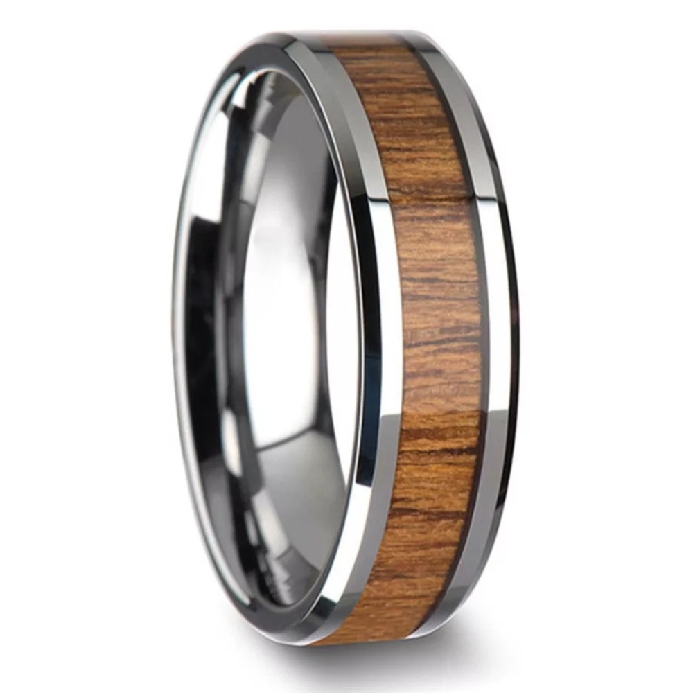 8mm men's Tungsten Wood Inlay Ring